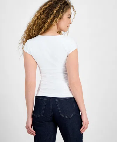 Bar Iii Women's Second Skin Crewneck Ruched T-shirt In White