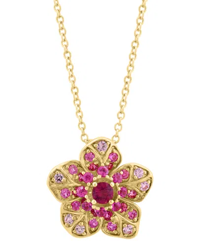 Effy Collection Effy Pink Sapphire (5/8 Ct. T.w.) & Ruby (1/10 Ct. T.w.) Flower Pendant Necklace In 14k Rose Gold, 1
