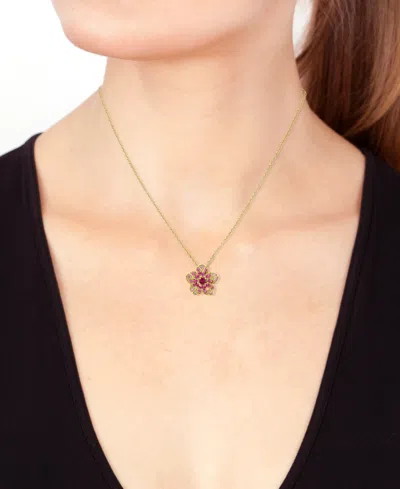 Effy Collection Effy Pink Sapphire (5/8 Ct. T.w.) & Ruby (1/10 Ct. T.w.) Flower Pendant Necklace In 14k Rose Gold, 1