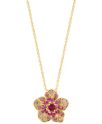 Effy Collection Effy Pink Sapphire (5/8 Ct. T.w.) & Ruby (1/10 Ct. T.w.) Flower Pendant Necklace In 14k Rose Gold, 1