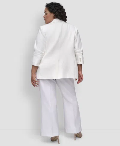 Dkny Plus Size Ruched-sleeve One-button Blazer In White