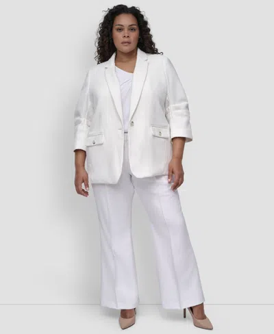 Dkny Plus Size Ruched-sleeve One-button Blazer In White
