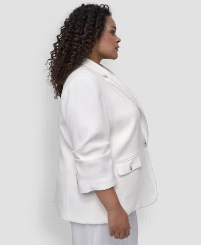 Dkny Plus Size Ruched-sleeve One-button Blazer In White