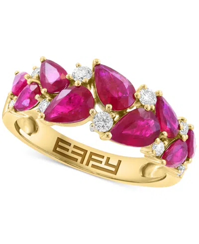 Effy Collection Effy Ruby (3 Ct. T.w.) & Diamond (1/4 Ct. T.w.) Pear Cluster Ring In 14k Gold