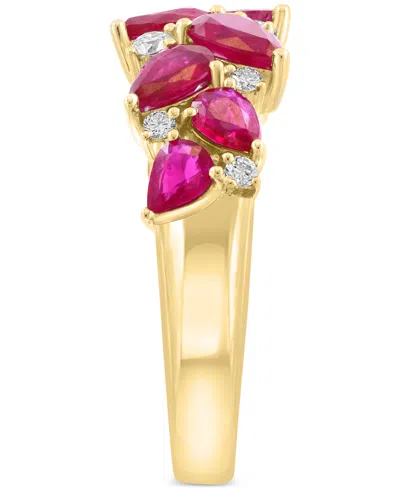 Effy Collection Effy Ruby (3 Ct. T.w.) & Diamond (1/4 Ct. T.w.) Pear Cluster Ring In 14k Gold