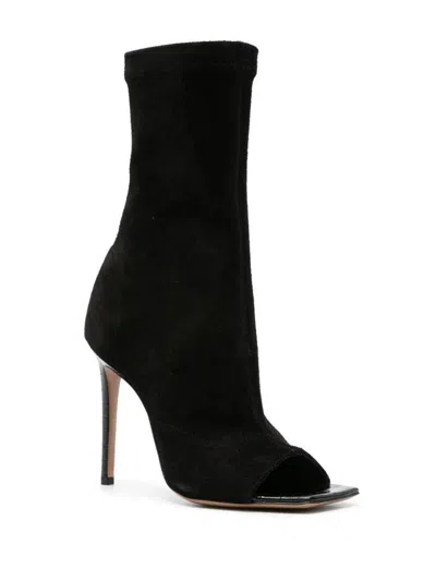 Paris Texas Black Amanda Calf Suede Stretch Ankle Boots