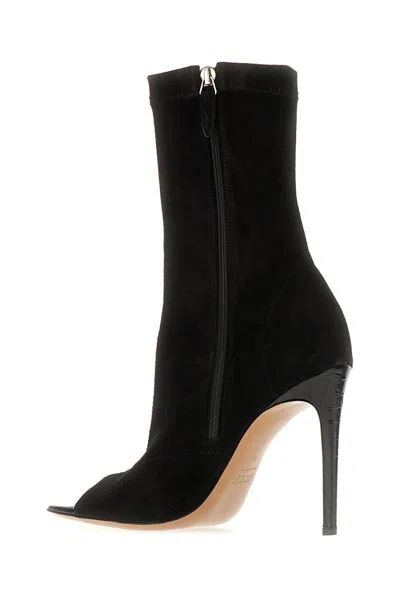 Paris Texas Black Amanda Calf Suede Stretch Ankle Boots