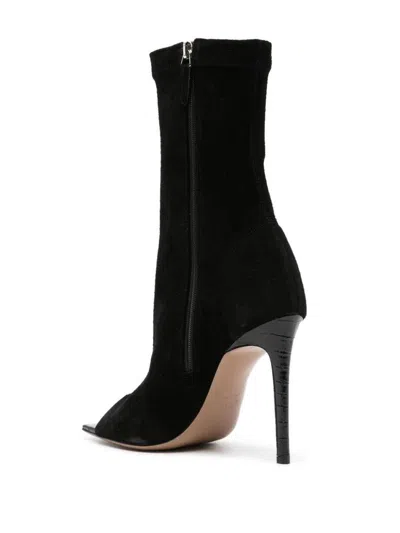 Paris Texas Black Amanda Calf Suede Stretch Ankle Boots