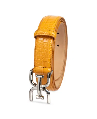 Sam Edelman Women's Skinny Exotic Textured Double-e Plaque Buckle Belt