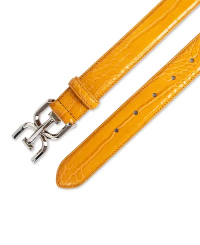 Sam Edelman Women's Skinny Exotic Textured Double-e Plaque Buckle Belt