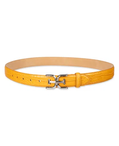 Sam Edelman Women's Skinny Exotic Textured Double-e Plaque Buckle Belt