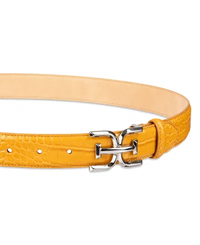 Sam Edelman Women's Skinny Exotic Textured Double-e Plaque Buckle Belt