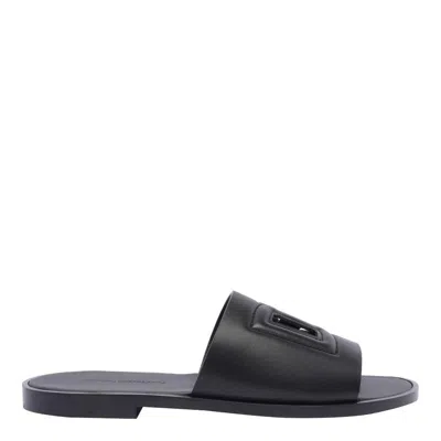 Dolce & Gabbana Black Sandals With Dg Logo Cut-out In Leather Man