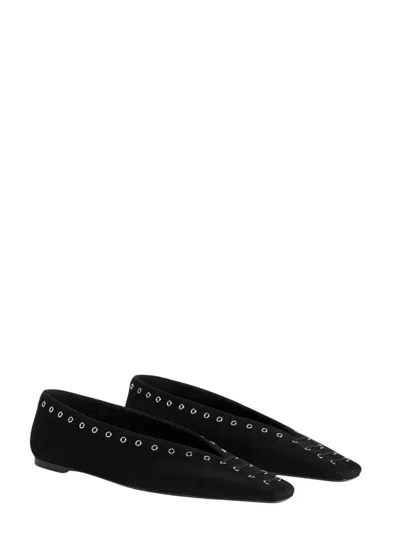 Totême Lace-up Eyelet-embellished Suede Ballet Flats