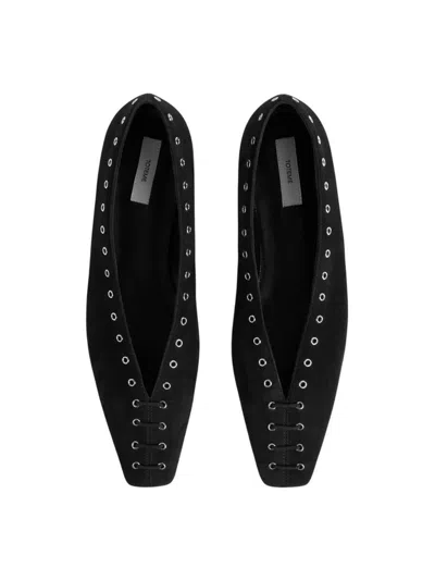 Totême Lace-up Eyelet-embellished Suede Ballet Flats