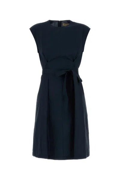 Woolrich Poplin Dress With Belted Waist And Cap Sleeves