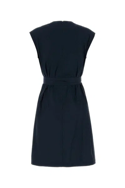 Woolrich Poplin Dress With Belted Waist And Cap Sleeves