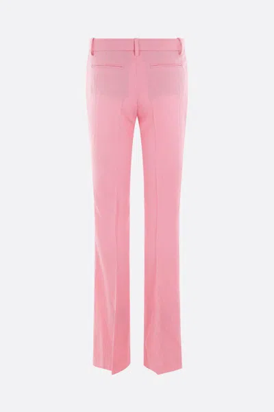 Versace Pink Flare Pants With Tonal Logo Lettering In Wool Woman In Pink