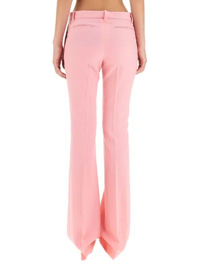 Versace Pink Flare Pants With Tonal Logo Lettering In Wool Woman In Pink