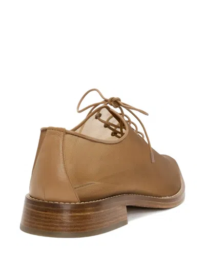Victoria Beckham Pointed Mesh Lace Up Flats Tan In Brown