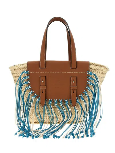 Cuba Lab Structured Brown Handbag With Woven Straw