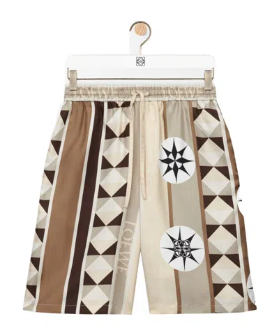 Loewe Paula's Ibiza Straight-leg Printed Silk Drawstring Shorts In Green