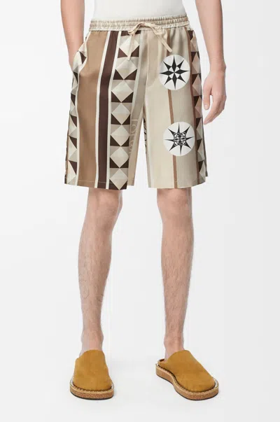 Loewe Paula's Ibiza Straight-leg Printed Silk Drawstring Shorts In Green