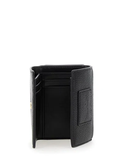 Marc Jacobs 'the Wallet Trifold' Black Wallet With Engraved Logo On The Front In Hammered Leather Woman