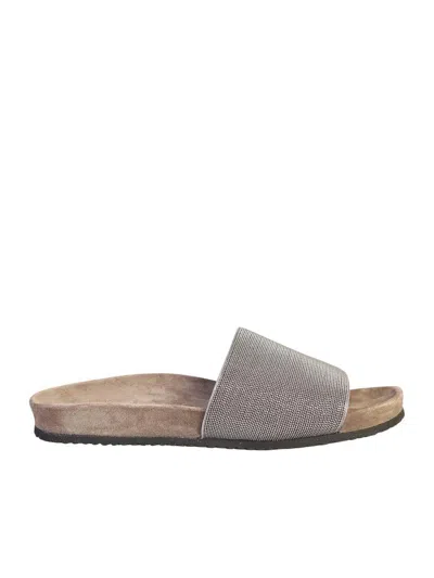 Brunello Cucinelli Monili Flat Pool Slide Sandals