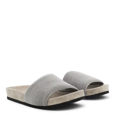 Brunello Cucinelli Monili Flat Pool Slide Sandals