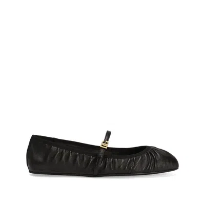 Dolce & Gabbana Black Ballerinas With Metallic Logo And Strap In Leather Woman
