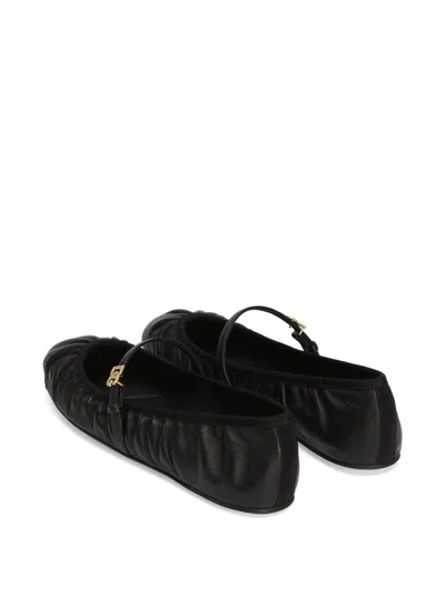 Dolce & Gabbana Black Ballerinas With Metallic Logo And Strap In Leather Woman