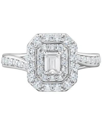 Macy's Diamond Emerald-cut Double Halo Engagement Ring (1 Ct. T.w.) In 14k White Gold