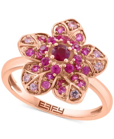 Effy Collection Effy Pink Sapphire (5/8 Ct. T.w.) & Ruby (1/10 Ct. T.w.) Flower Ring In 14k Rose Gold