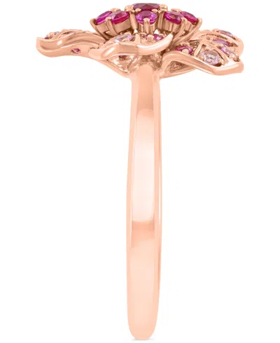 Effy Collection Effy Pink Sapphire (5/8 Ct. T.w.) & Ruby (1/10 Ct. T.w.) Flower Ring In 14k Rose Gold