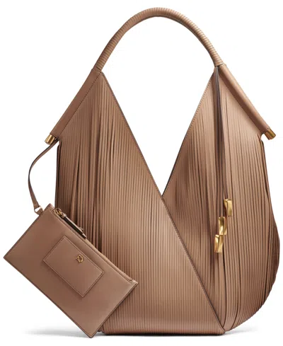 Donna Karan Baldwin Large Laser-cut Shoulder With Leather Wrapped Rounded Handle In Brown