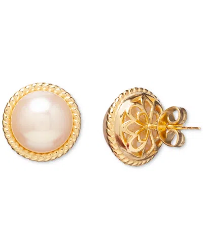 Macy's Rope Edge Cultured Freshwater Mabe Pearl (10mm) Stud Earrings In 18k Gold-plated Sterling Silver
