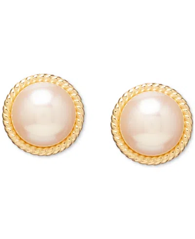 Macy's Rope Edge Cultured Freshwater Mabe Pearl (10mm) Stud Earrings In 18k Gold-plated Sterling Silver