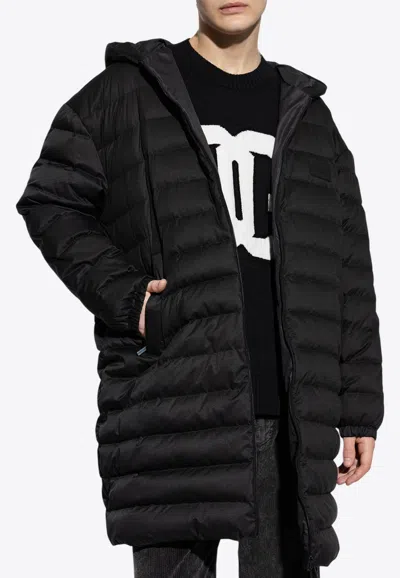 Dolce & Gabbana Logo Patch Hooded Long Down Jacket
