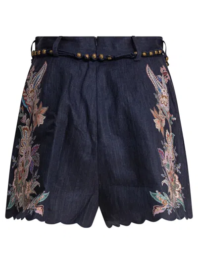 Zimmermann Womens Navy Multi Paisley Rhiannon Floral Linen Shorts Xs
