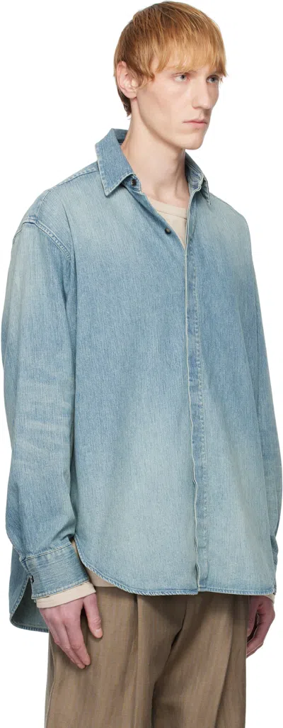 Fear Of God Light Blue Shirt With Faded Denim Effect In Animal Print