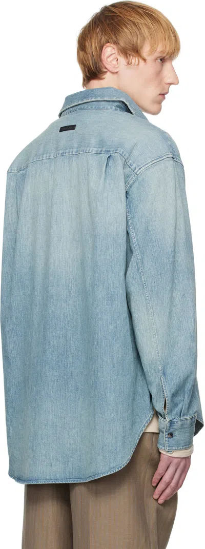 Fear Of God Light Blue Shirt With Faded Denim Effect In Animal Print