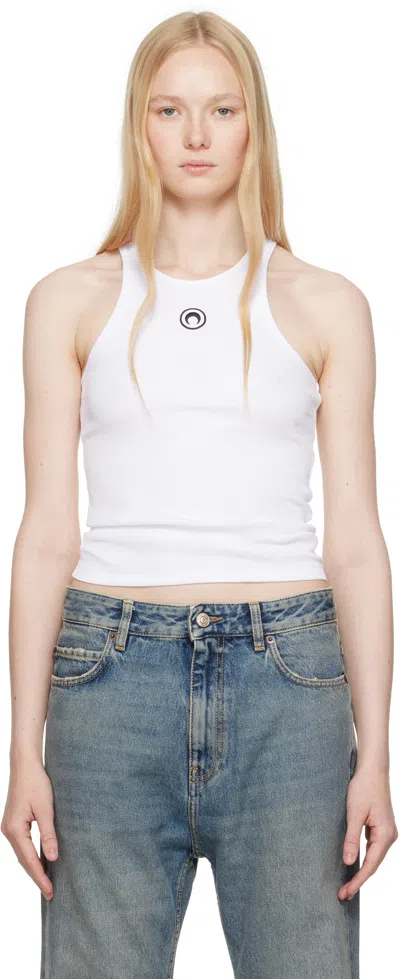 Marine Serre White Moon Logo Ribbed Jersey Tank Top In Gray