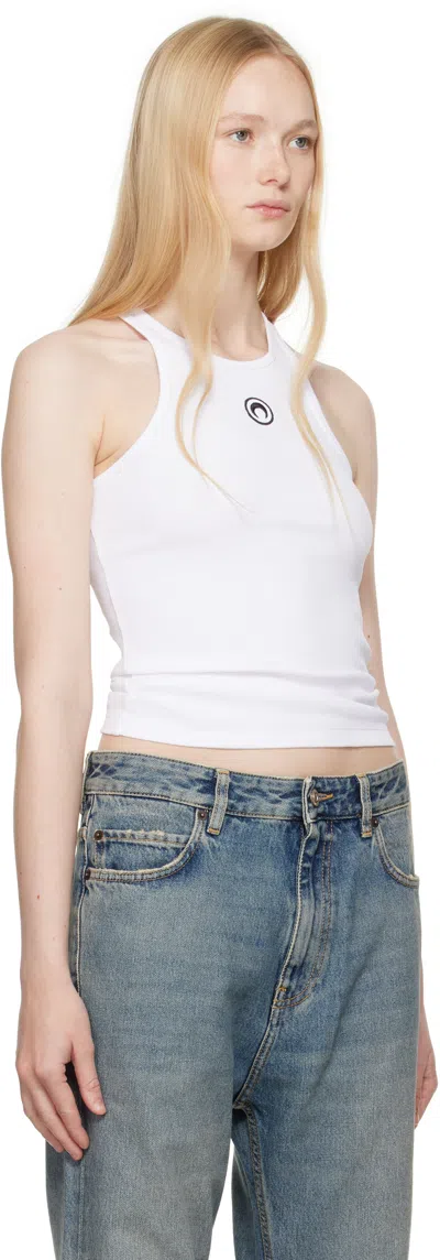 Marine Serre White Moon Logo Ribbed Jersey Tank Top In Gray