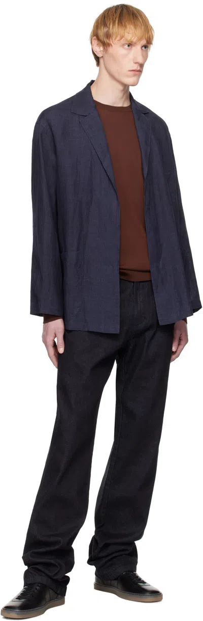 Ylève Navy Linen Blazer