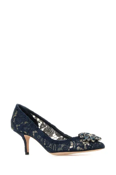 Dolce & Gabbana Scarpe Con Tacco In Pizzo Blu Notte Donna