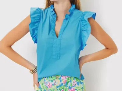 Lilly Pulitzer Klaudie Ruffle Sleeve Cotton Top In Lunar Blue