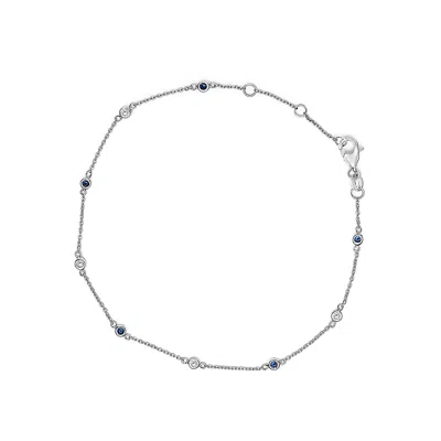 Shop Haus Of Brilliance 14k White Gold Alternating Blue Sapphire And White Diamond Bezel Station Chain Bracelet