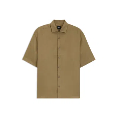 Hugo Boss Oversize-fit Shirt With Print In Nude