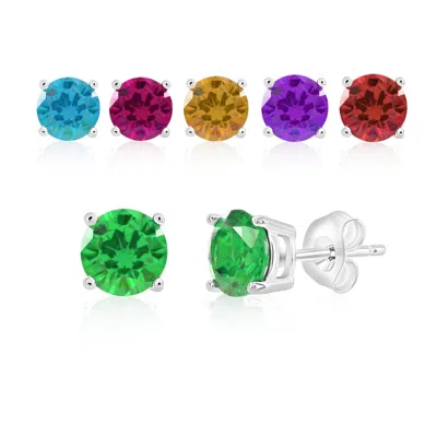 Donatello Gian 6 Pack Sterling Silver Created Gemstone Earrings